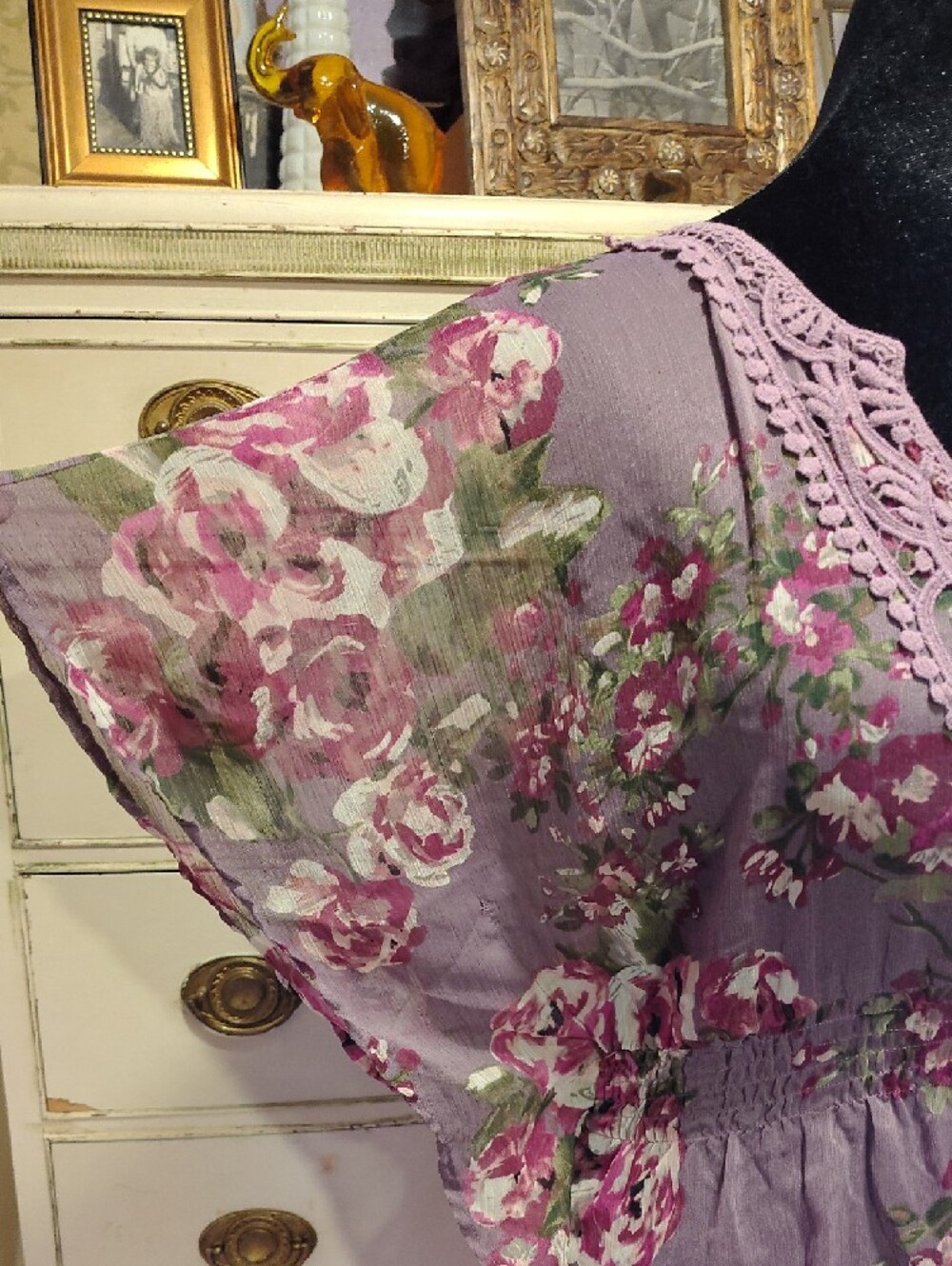 Candie's Lavender Floral Crochet-Trim Peasant Blouse - Picture 5 of 11